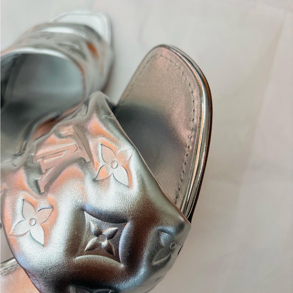 Louis Vuitton Silver Monogram Mule Sandals Size 37 Heels EU 37 US 6.5 - Picture 6 of 10